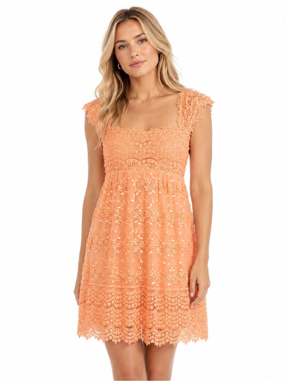 š2 for $60- Tracy Feith Peach Lace Midi Dress